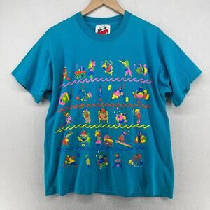 EYES ON CALIFORNIA Shirt Women One Size Fish Seahorse Single Stitch Vintage Blue